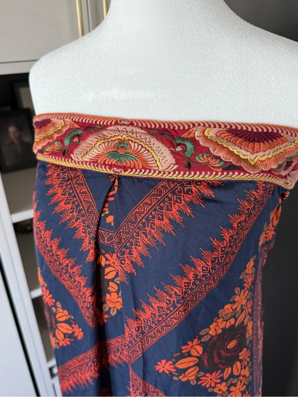 Free People Strapless Maxi Jumpsuit in Navy and Orange Floral Print